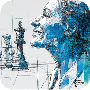 Smiling female executive in front of chess game