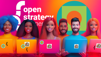 A group of dolls holding laptops with various OSP and Palantir logos