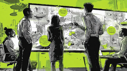 Sketch of a group of people working at a whiteboard