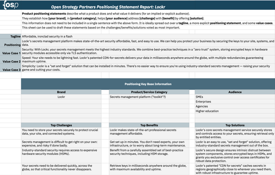 The fully completed base positioning worksheet for Lockr.