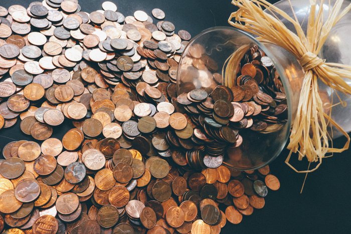 Pennies spilling out onto a table