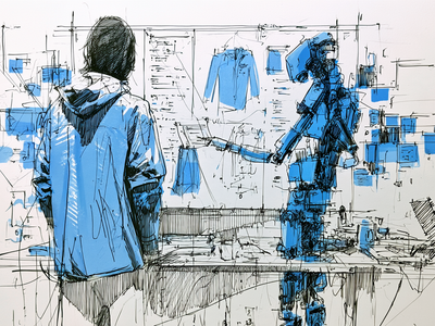 Sketch of a person and a machine reading the same web page.