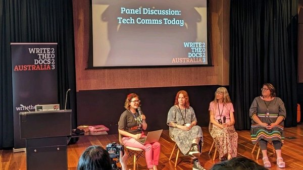 Felicity Brand, Melissa Kaulfuss, Sarah Maddox, and Claire Mahoney at Write the Docs Australia 2024