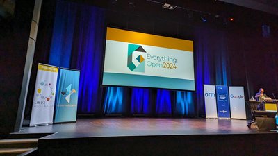 Presentation stage at Everything Open event